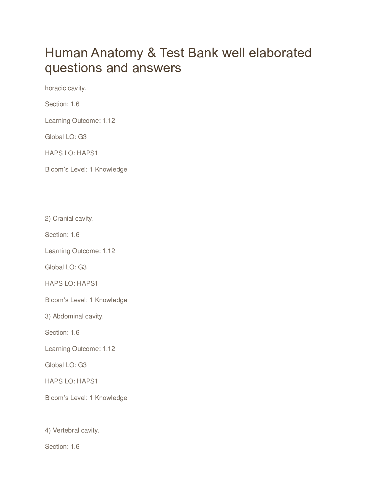 Preview of Human Anatomy & Test Bank well elaborated questions and answers